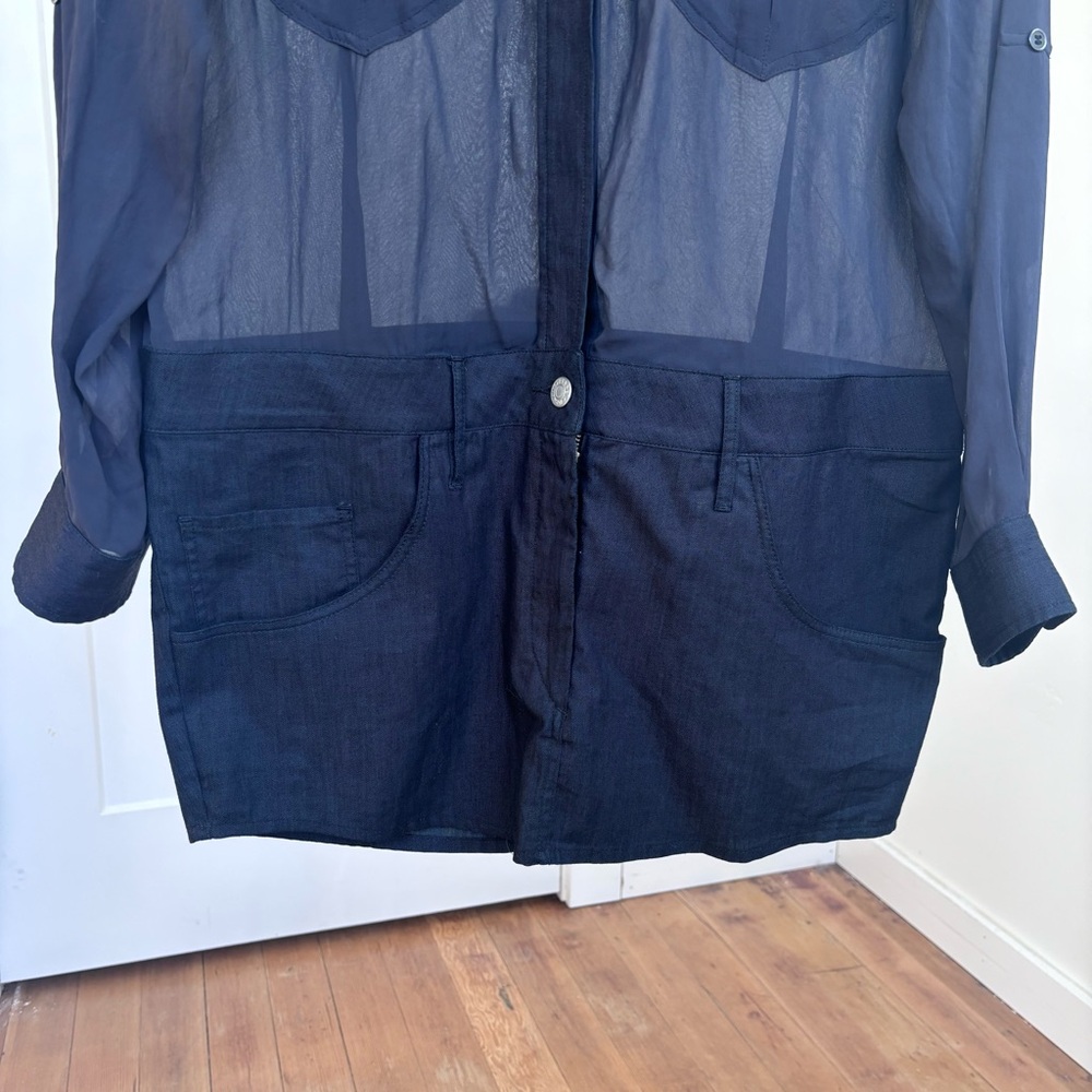 Isabel Marant navy sheer panel Mini utility shirt Dress Sz 40 / 8 - Picture 3 of 16
